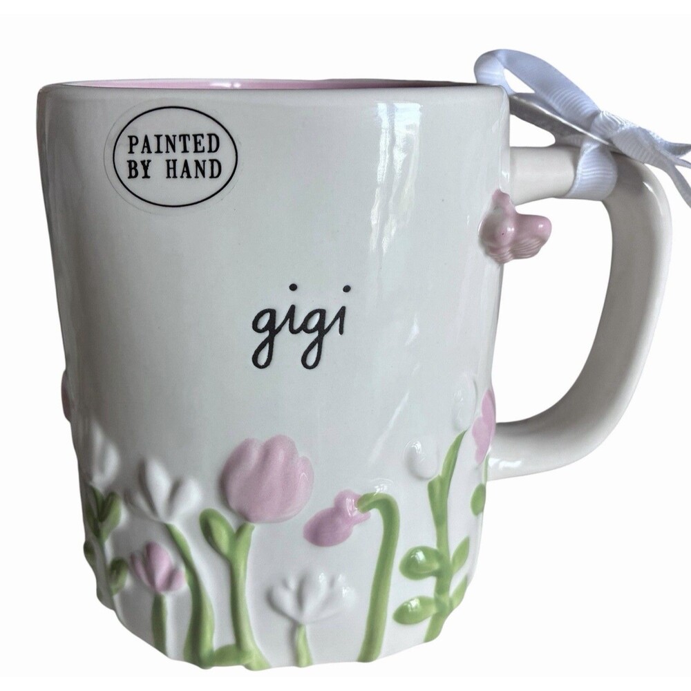 Rae Dunn Gigi Mug Pink Floral Embossed Artisan Collection Grandma Gift New